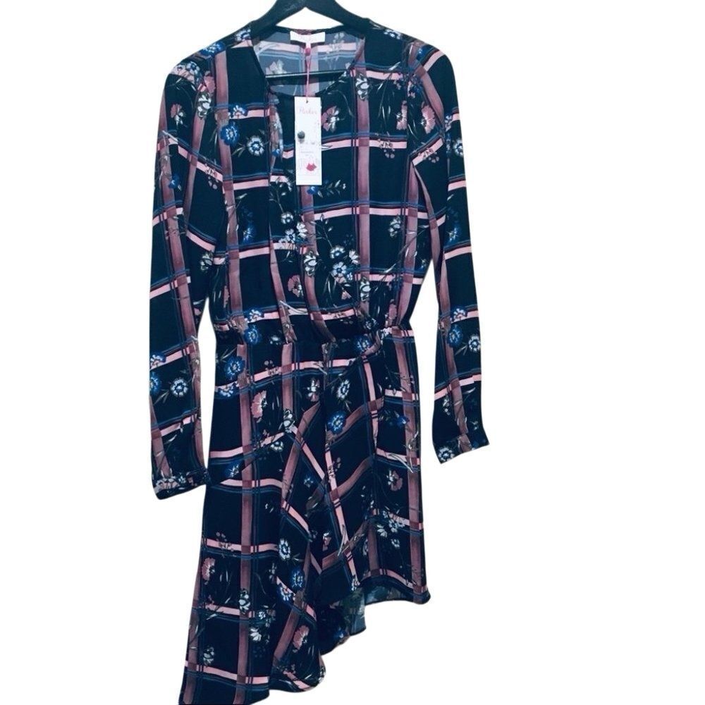 Parker NYC painterly plaid black asymmetrical XS